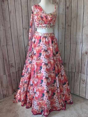 Made In India Lehengas | Bright Red White Wedding Lehenga Dress Set Heavy Rhinestone Beaded Indian Outfit | Color: Red/White | Size: S | Made In India Lehengas | Bright Red White Wedding Lehenga Dress Set Heavy Rhinestone Beaded Indian Outfit | Color: Red/White | Size: S |